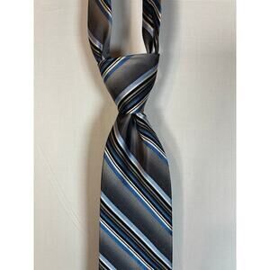 💰Platinum Designs 100% Silk Blue Black Stripe Neck Tie Formal Suit Tie